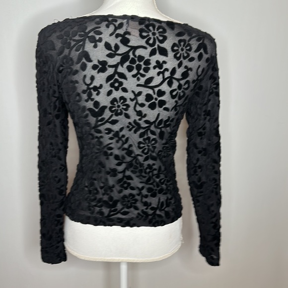 Top this black long sleeve see through top blouse size large vintage 1980 - Picture 5 of 8